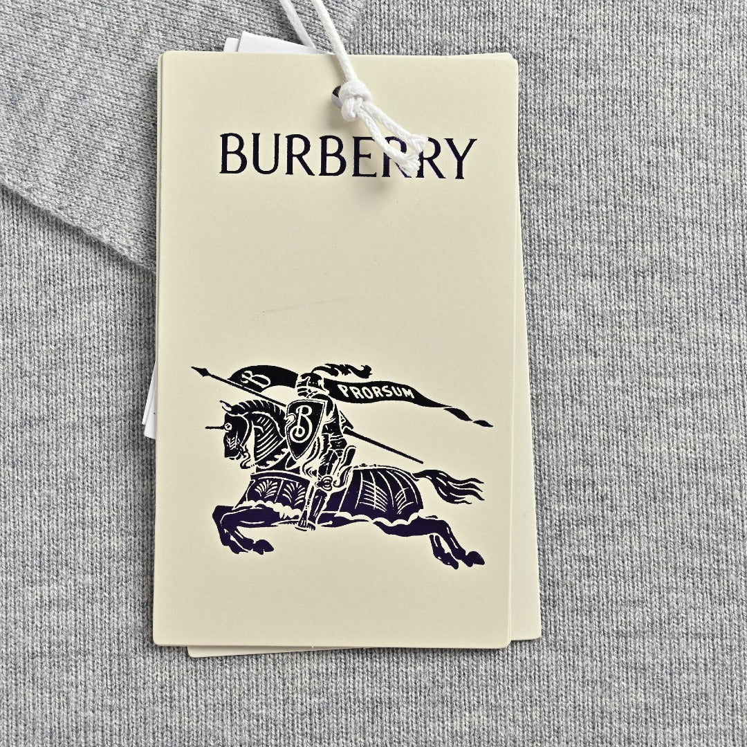 Burberry BBR Vintage Check Placket Wool Blend Cardigan – Grey