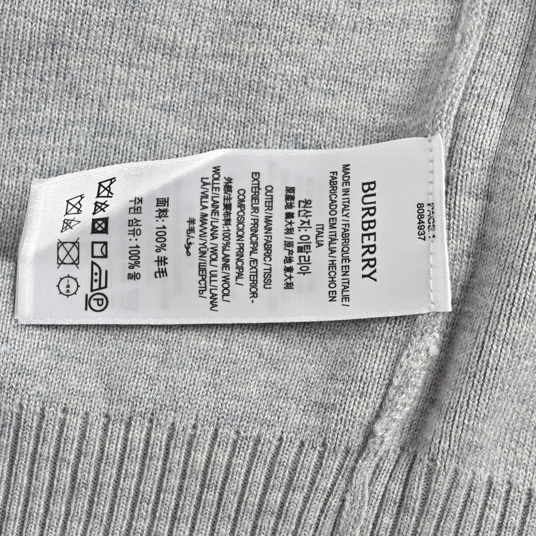 Burberry BBR Vintage Check Placket Wool Blend Cardigan – Grey