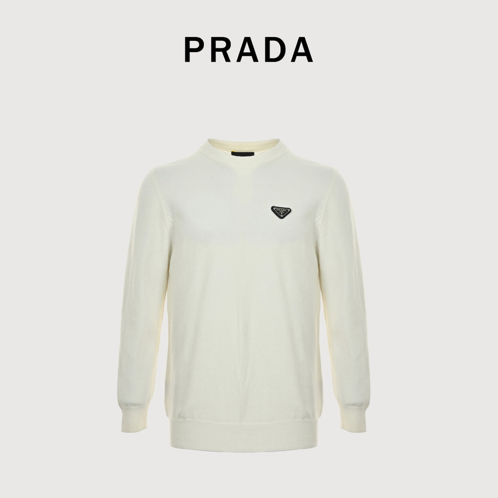 Prada 25FW Iconic Triangle Logo Crewneck Knit Sweater – Ivory
