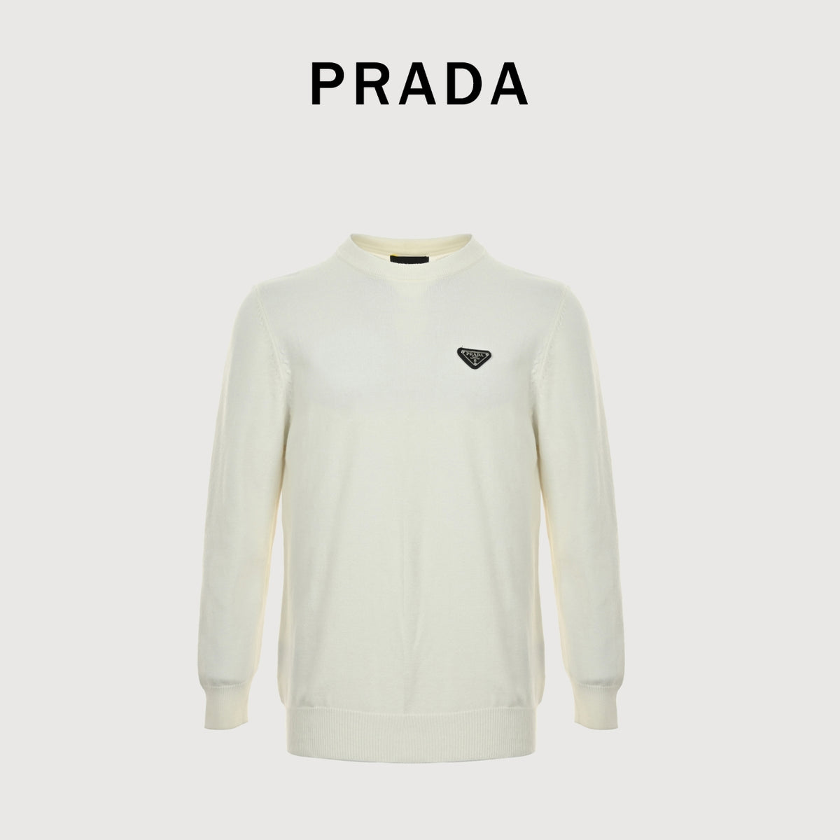 Prada 25FW Iconic Triangle Logo Crewneck Knit Sweater – Ivory