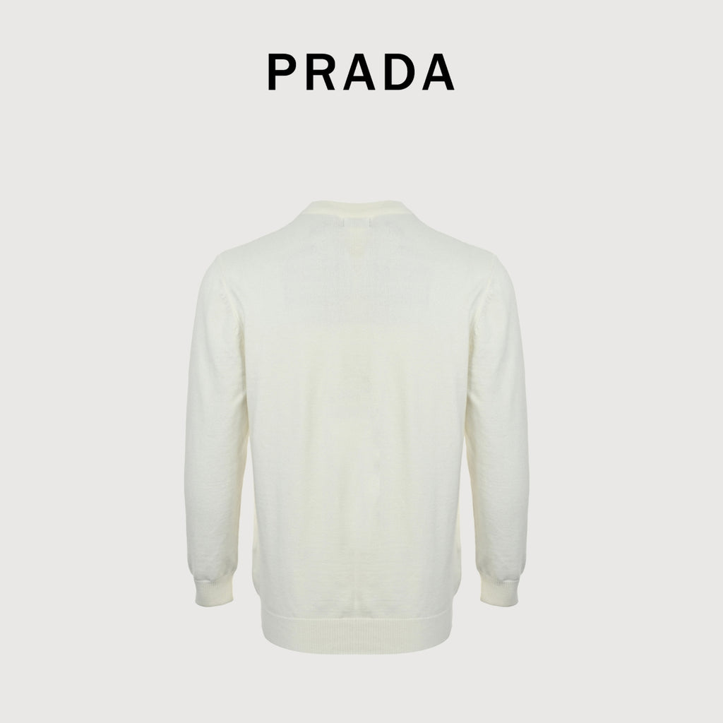 Prada 25FW Iconic Triangle Logo Crewneck Knit Sweater – Ivory