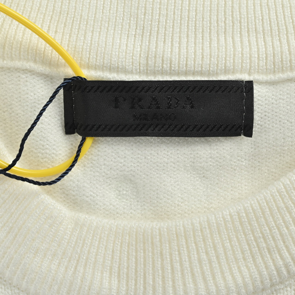 Prada 25FW Iconic Triangle Logo Crewneck Knit Sweater – Ivory
