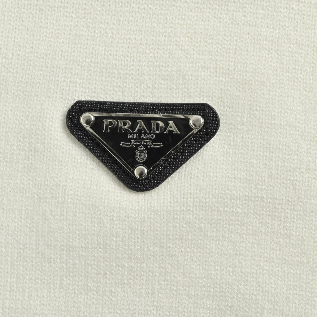 Prada 25FW Iconic Triangle Logo Crewneck Knit Sweater – Ivory