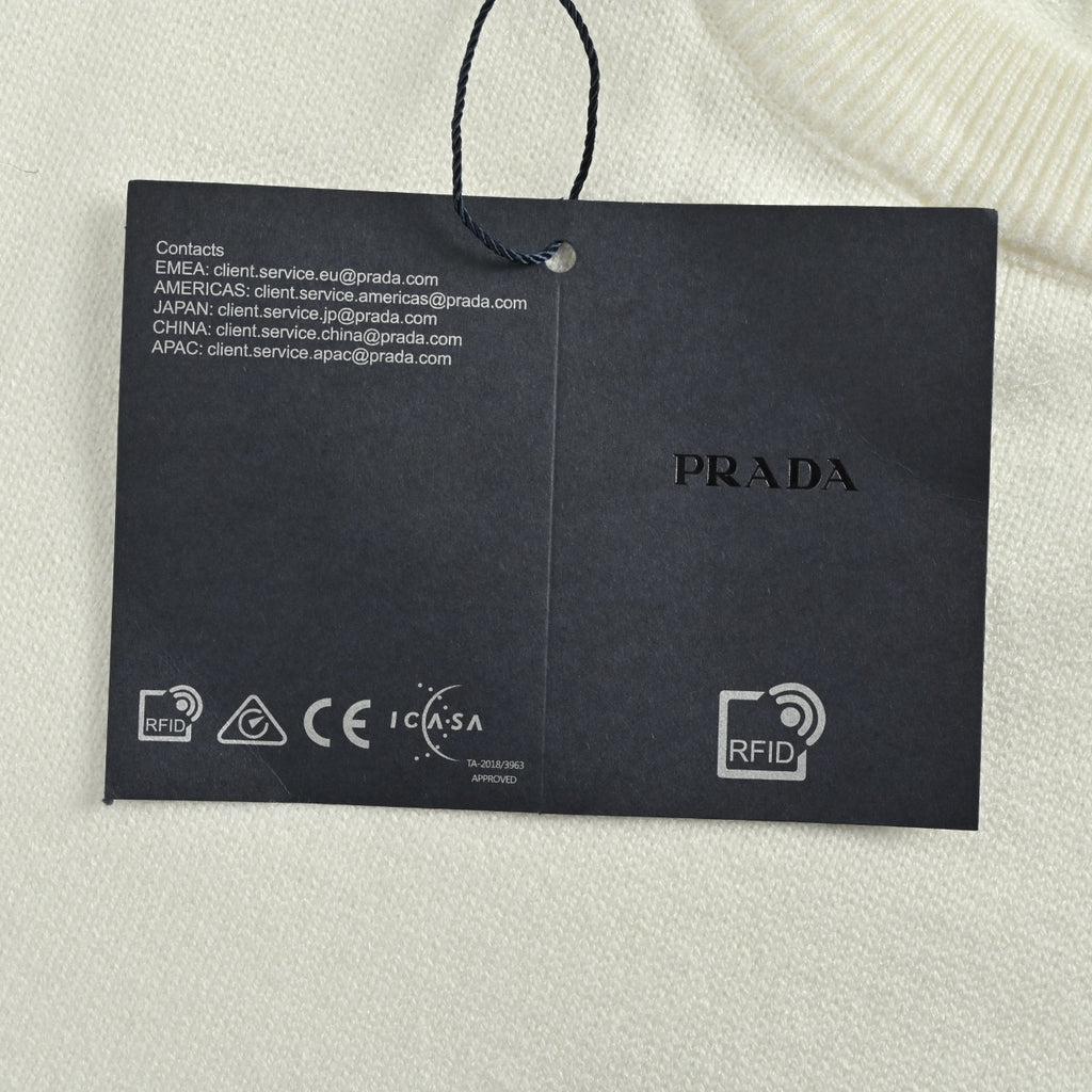 Prada 25FW Iconic Triangle Logo Crewneck Knit Sweater – Ivory