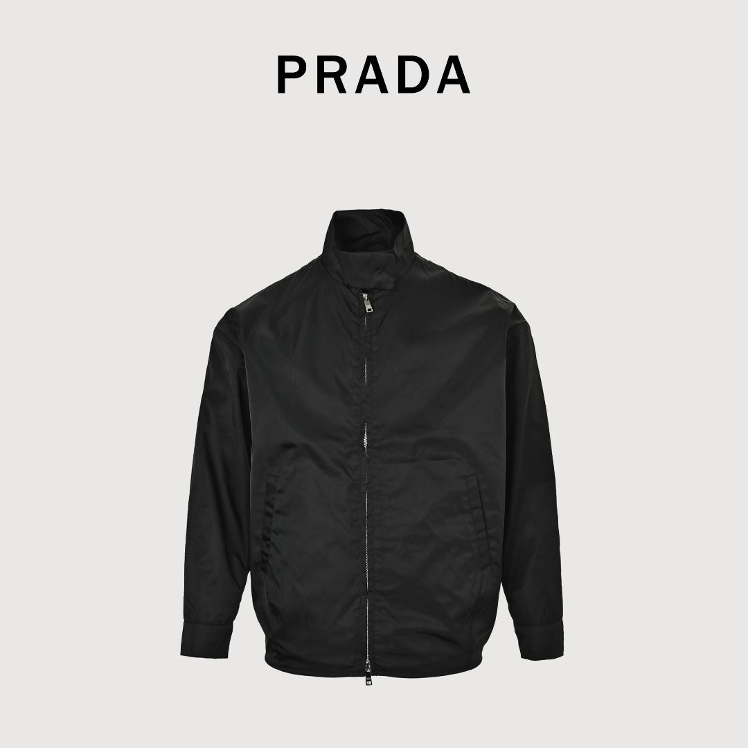 Prada Back Triangle Logo High-Neck Zip Jacket – Black