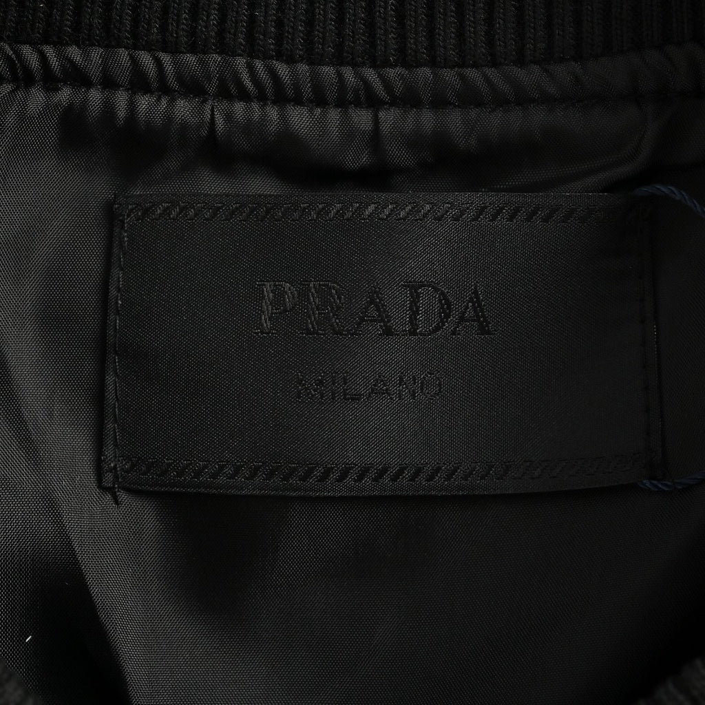 Prada Triangle Logo Leather Sleeve Varsity Bomber Jacket – Black