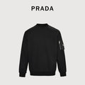 Prada Triangle Logo Sleeve Zip Pocket Crewneck Sweatshirt – Black