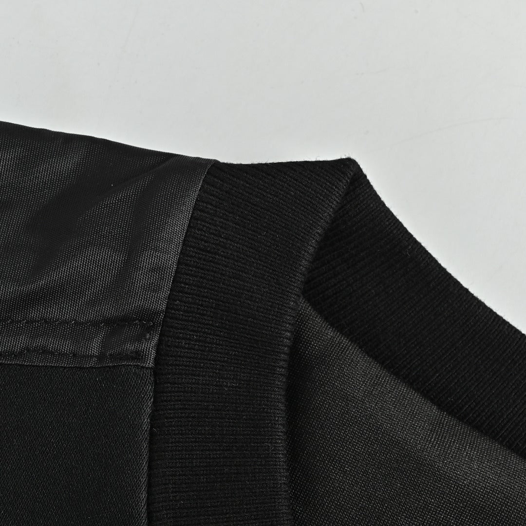 Prada Triangle Logo Sleeve Zip Pocket Crewneck Sweatshirt – Black