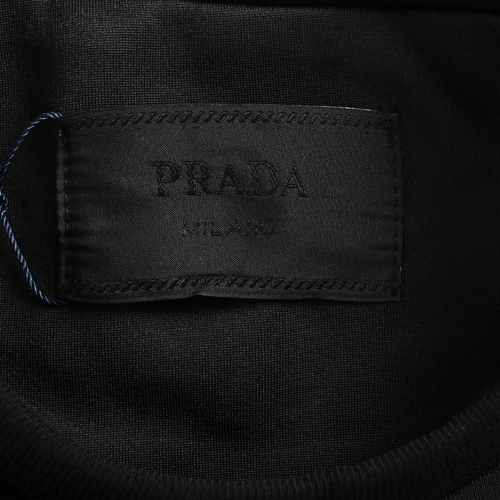 Prada Triangle Logo Sleeve Zip Pocket Crewneck Sweatshirt – Black