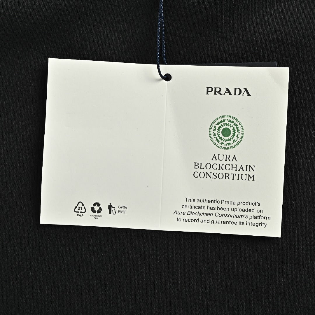 Prada Triangle Logo Sleeve Zip Pocket Crewneck Sweatshirt – Black