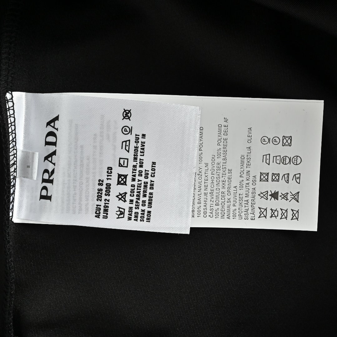 Prada Triangle Logo Sleeve Zip Pocket Crewneck Sweatshirt – Black