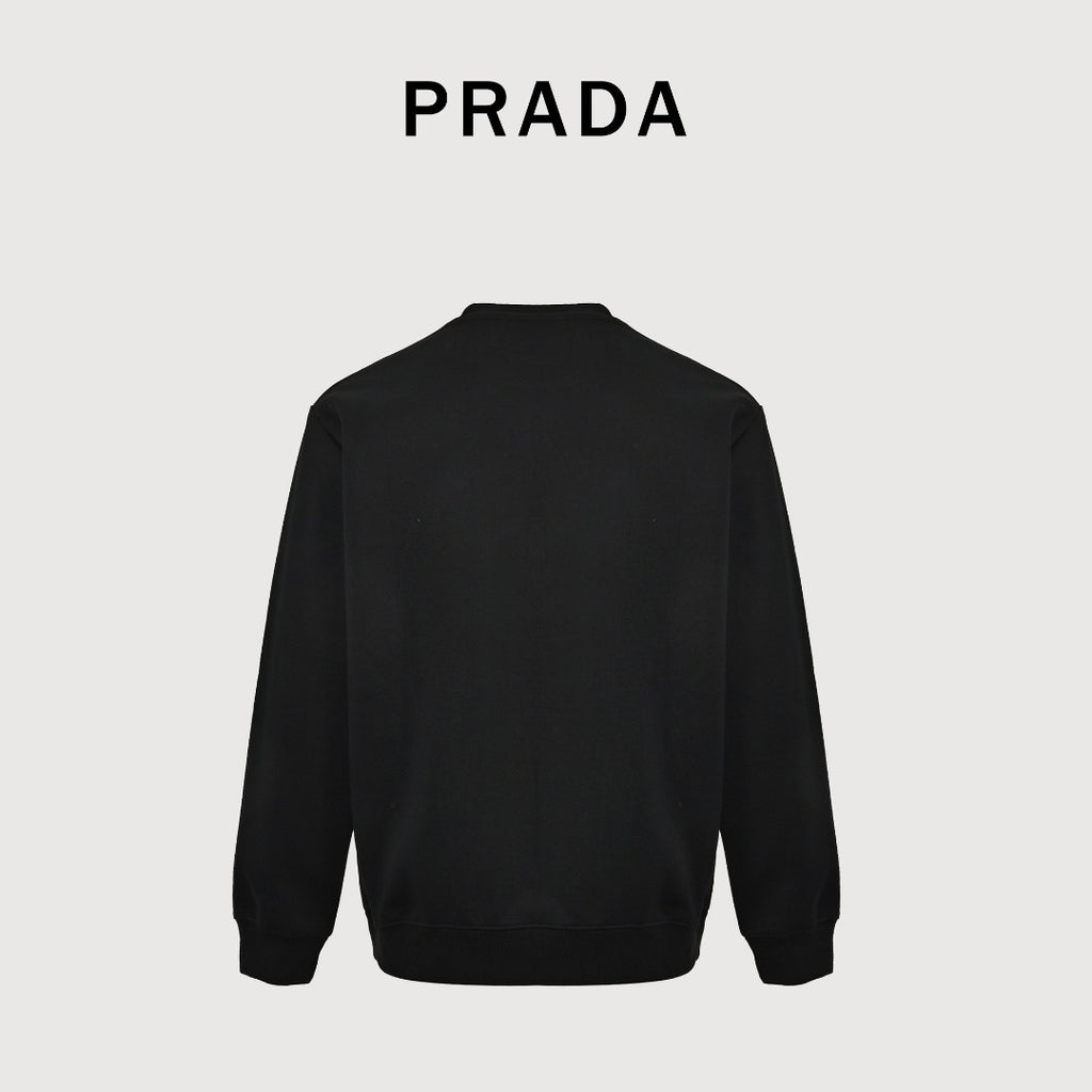 Prada Triangle Logo Nylon Chest Pocket Crewneck Sweatshirt – Black