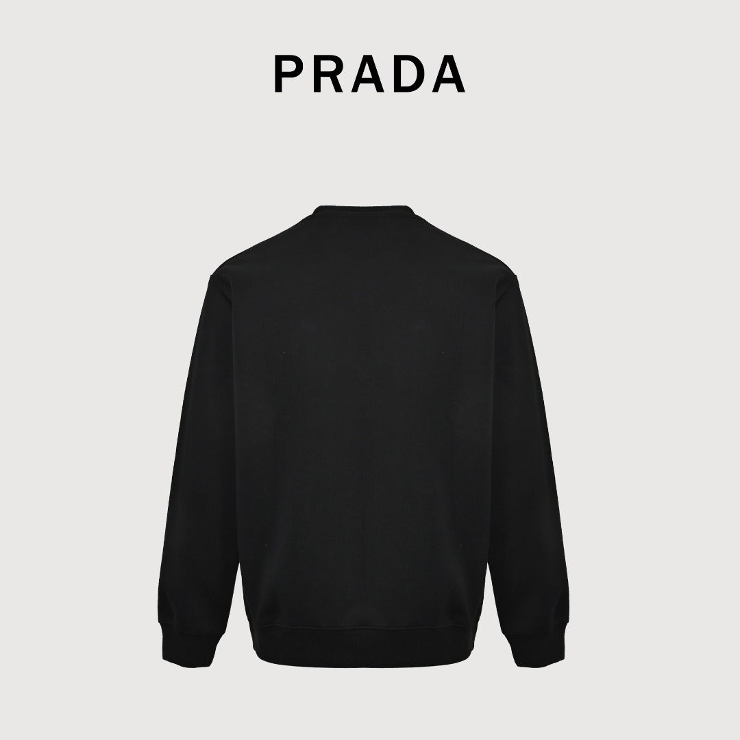 Prada Triangle Logo Nylon Chest Pocket Crewneck Sweatshirt – Black