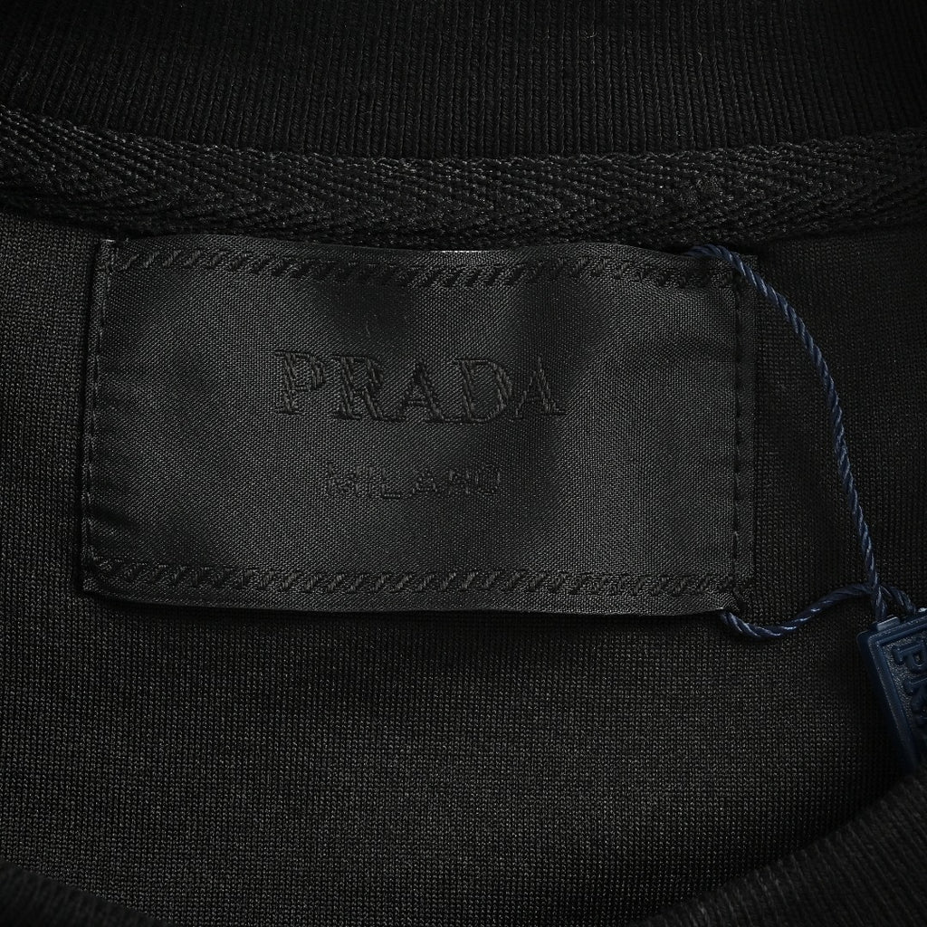 Prada Triangle Logo Nylon Chest Pocket Crewneck Sweatshirt – Black