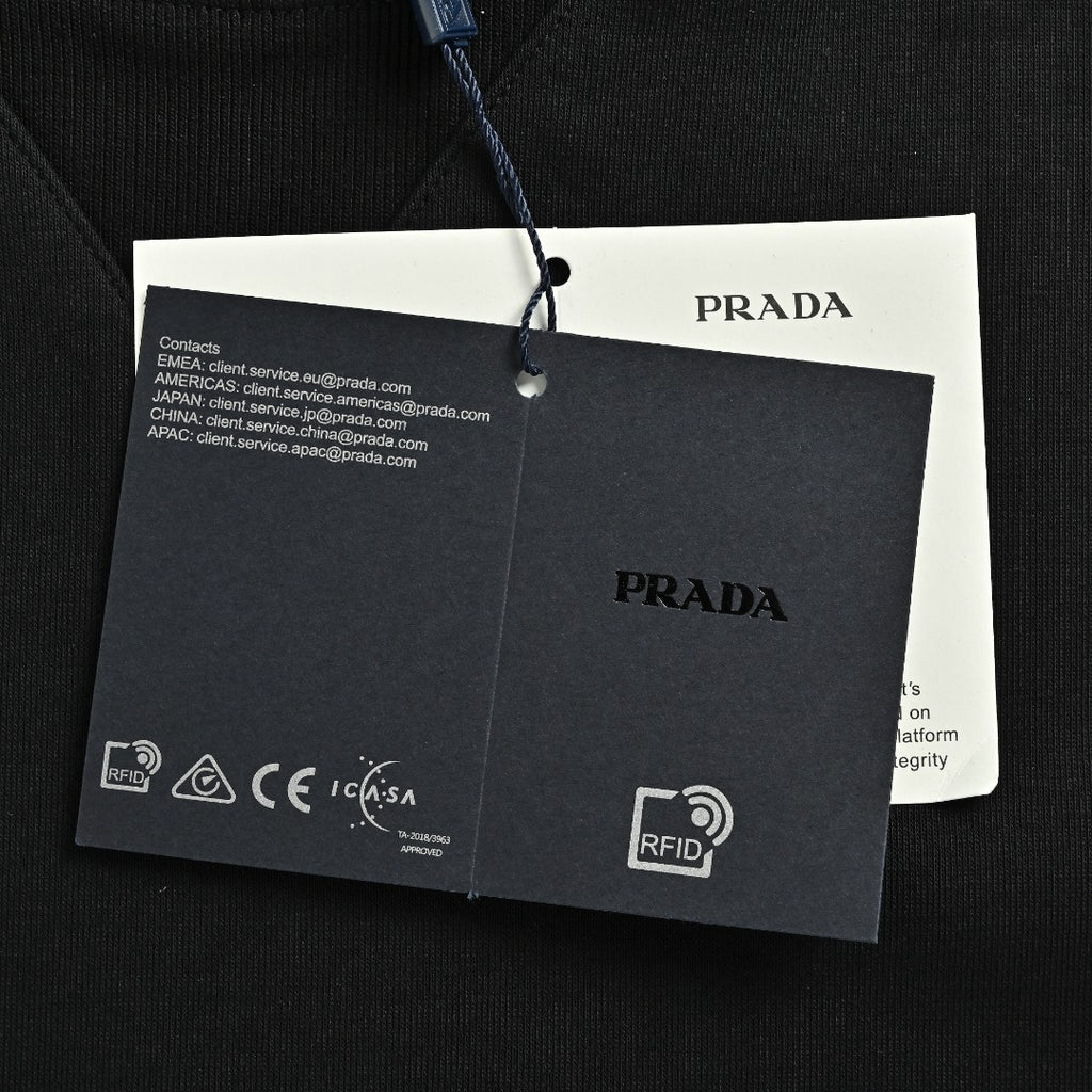 Prada Triangle Logo Nylon Chest Pocket Crewneck Sweatshirt – Black