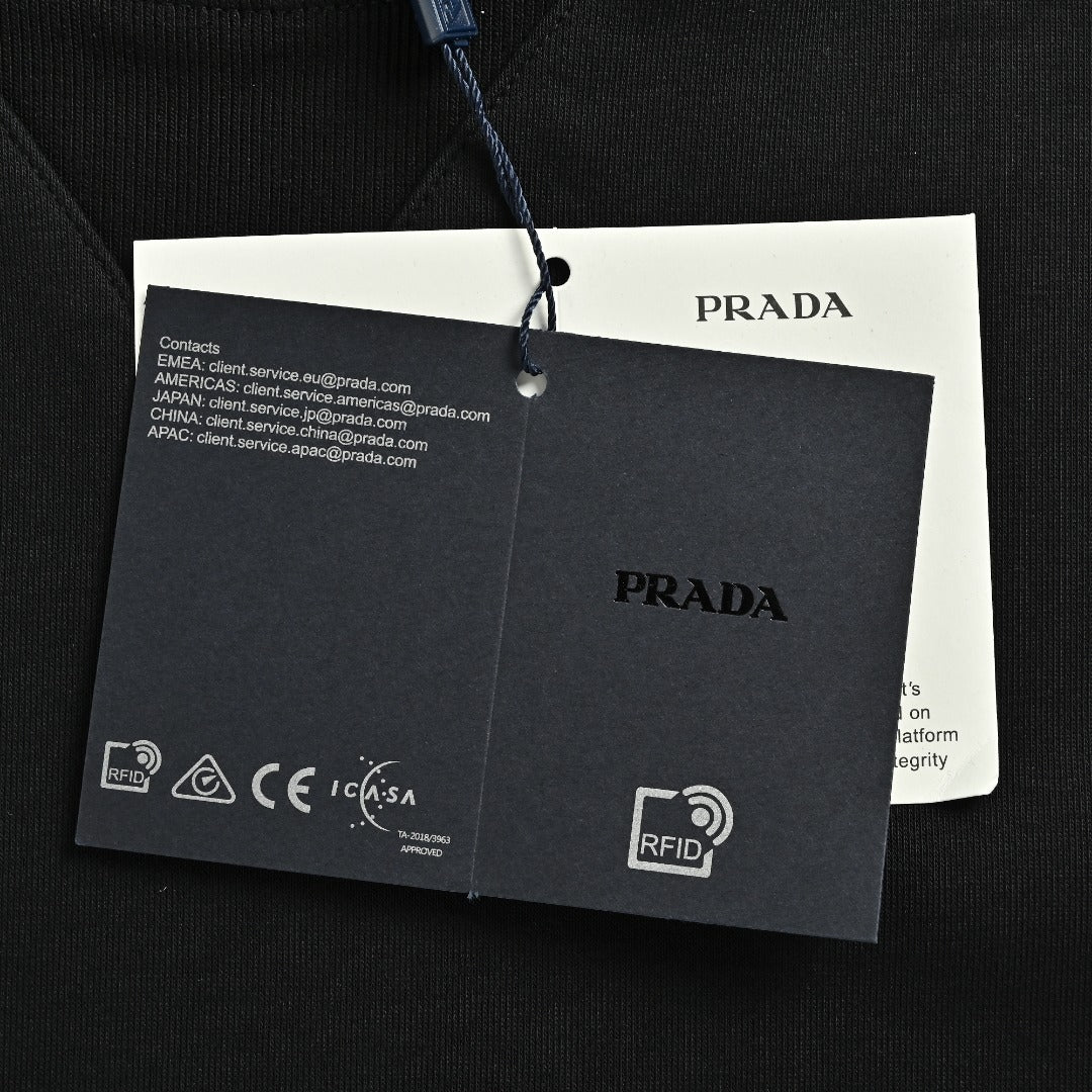 Prada Triangle Logo Nylon Chest Pocket Crewneck Sweatshirt – Black