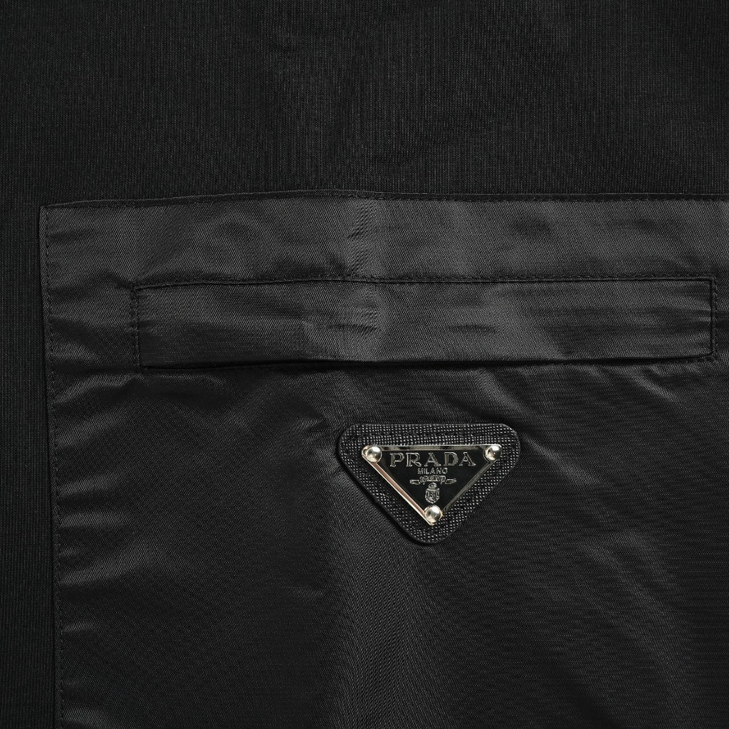 Prada Triangle Logo Nylon Chest Pocket Crewneck Sweatshirt – Black