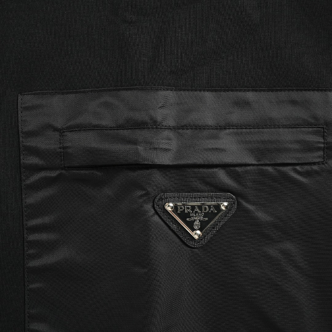 Prada Triangle Logo Nylon Chest Pocket Crewneck Sweatshirt – Black
