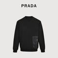 Prada Triangle Logo Nylon Chest Pocket Crewneck Sweatshirt – Black