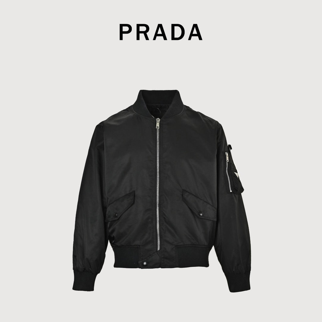 Prada 26SS Re-Nylon Arm Triangle Logo Functional Bomber Jacket – Black