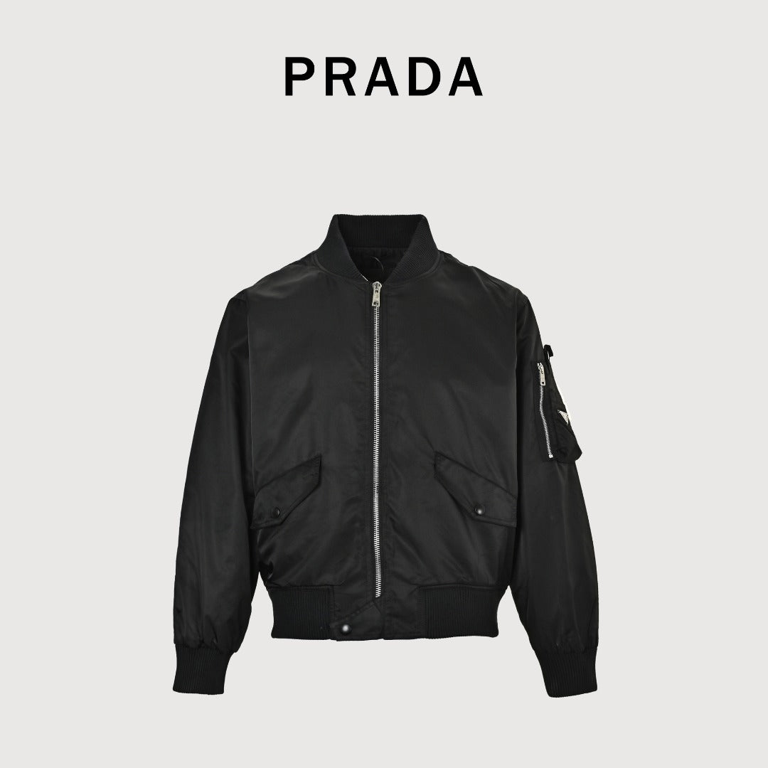 Prada 26SS Re-Nylon Arm Triangle Logo Functional Bomber Jacket – Black