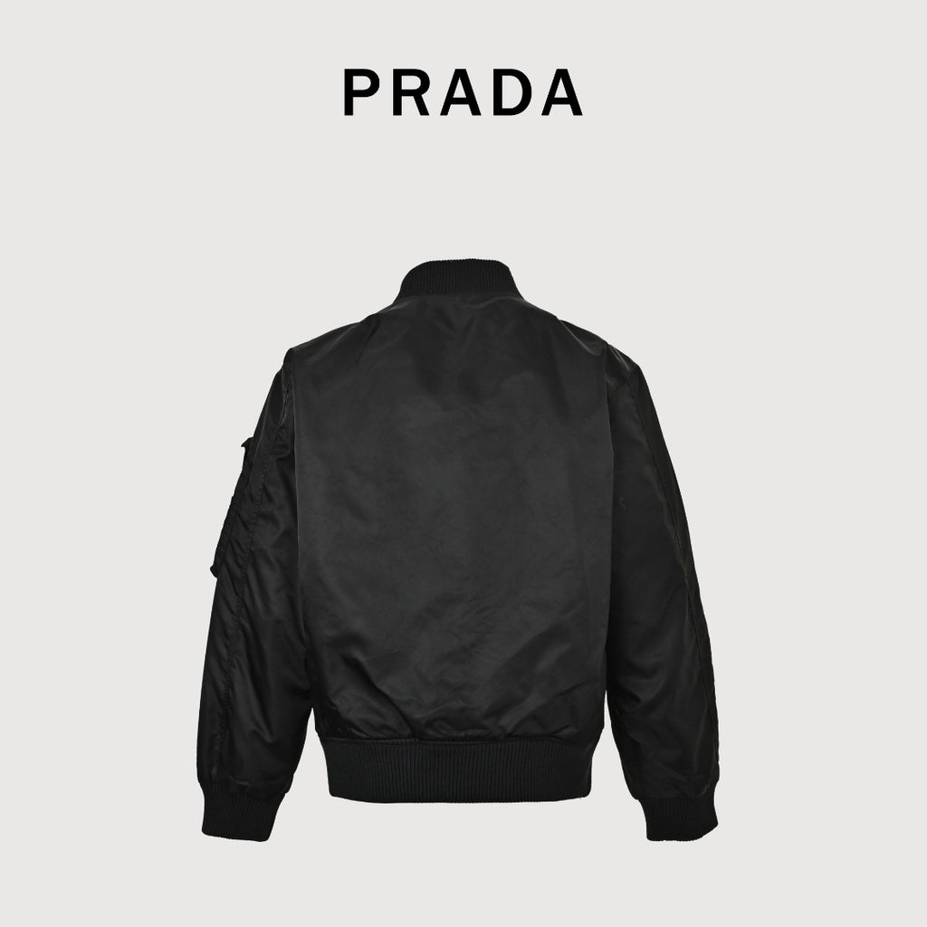 Prada 26SS Re-Nylon Arm Triangle Logo Functional Bomber Jacket – Black