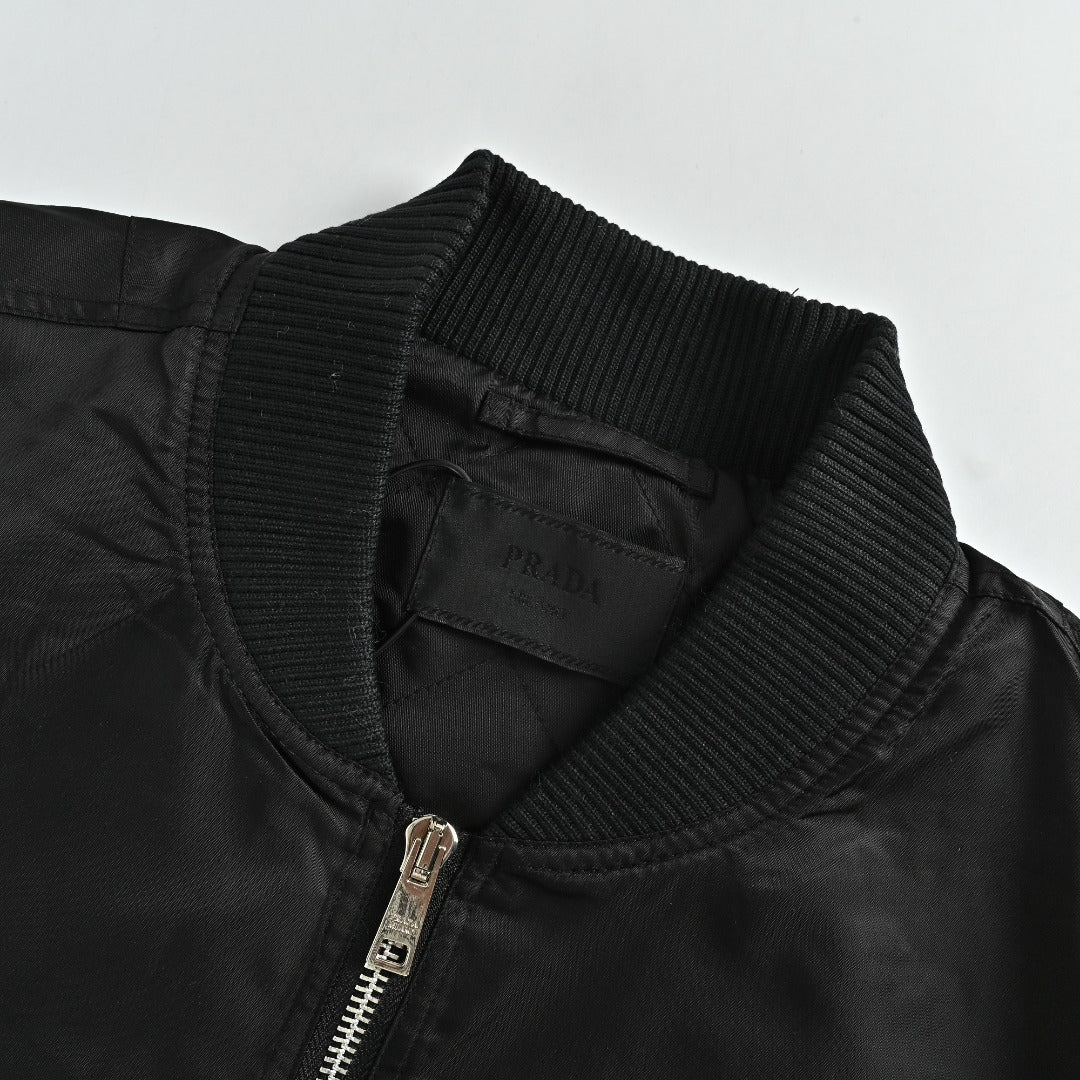 Prada 26SS Re-Nylon Arm Triangle Logo Functional Bomber Jacket – Black
