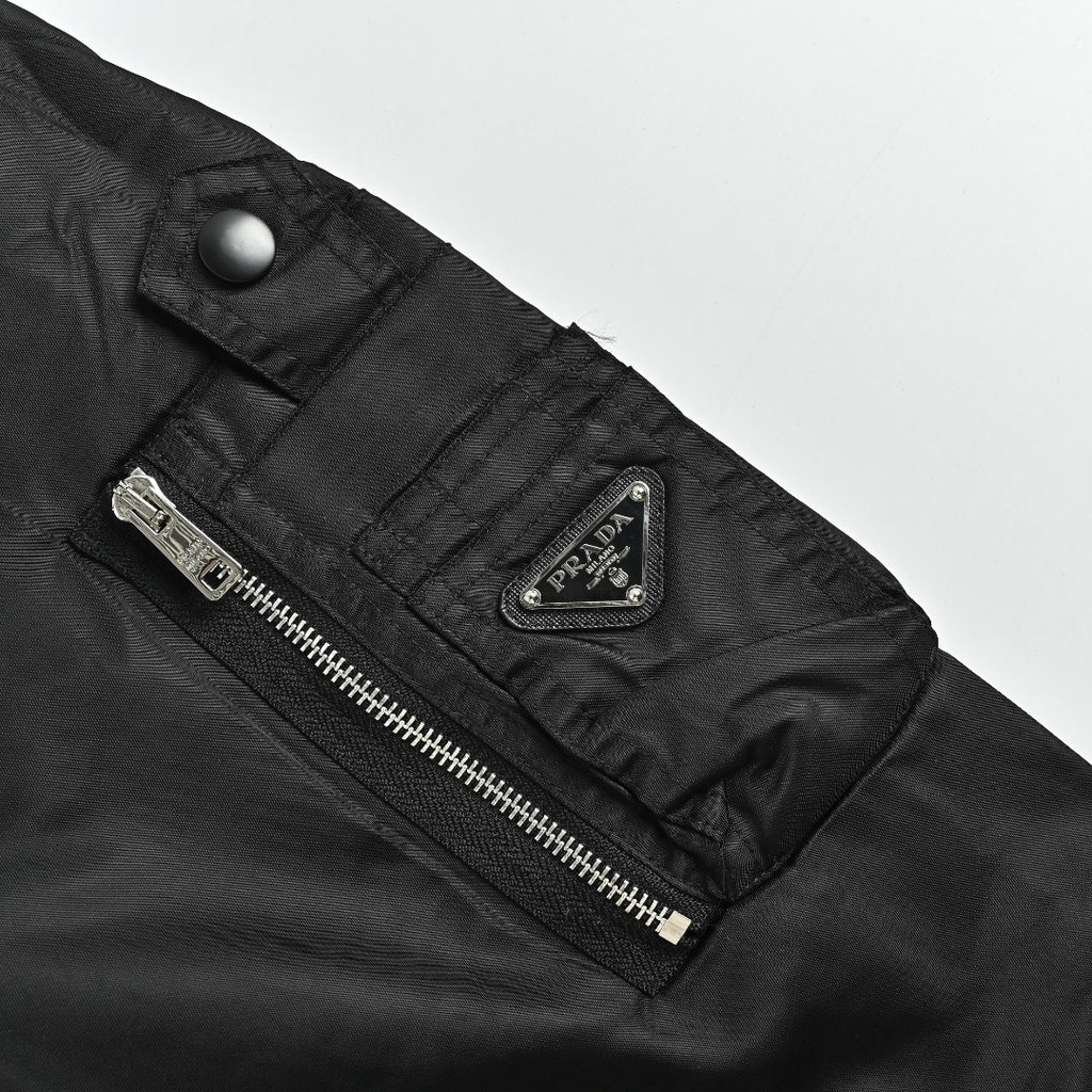 Prada 26SS Re-Nylon Arm Triangle Logo Functional Bomber Jacket – Black