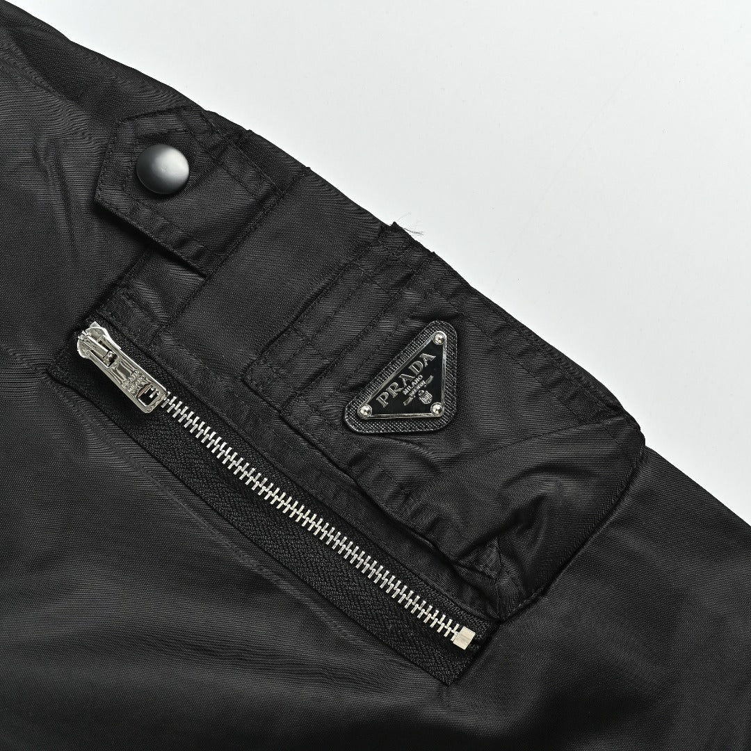 Prada 26SS Re-Nylon Arm Triangle Logo Functional Bomber Jacket – Black