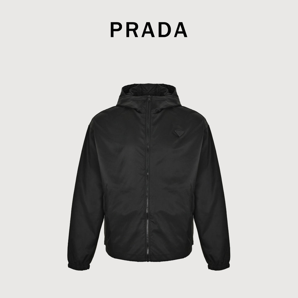 Prada PRD Two-Tone Triangle Logo Hooded Zip Jacket – Black