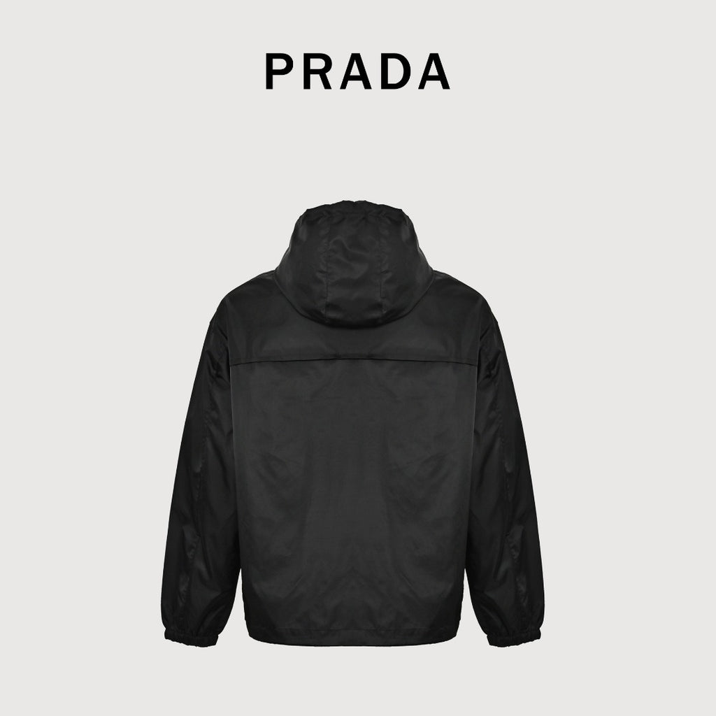 Prada PRD Two-Tone Triangle Logo Hooded Zip Jacket – Black