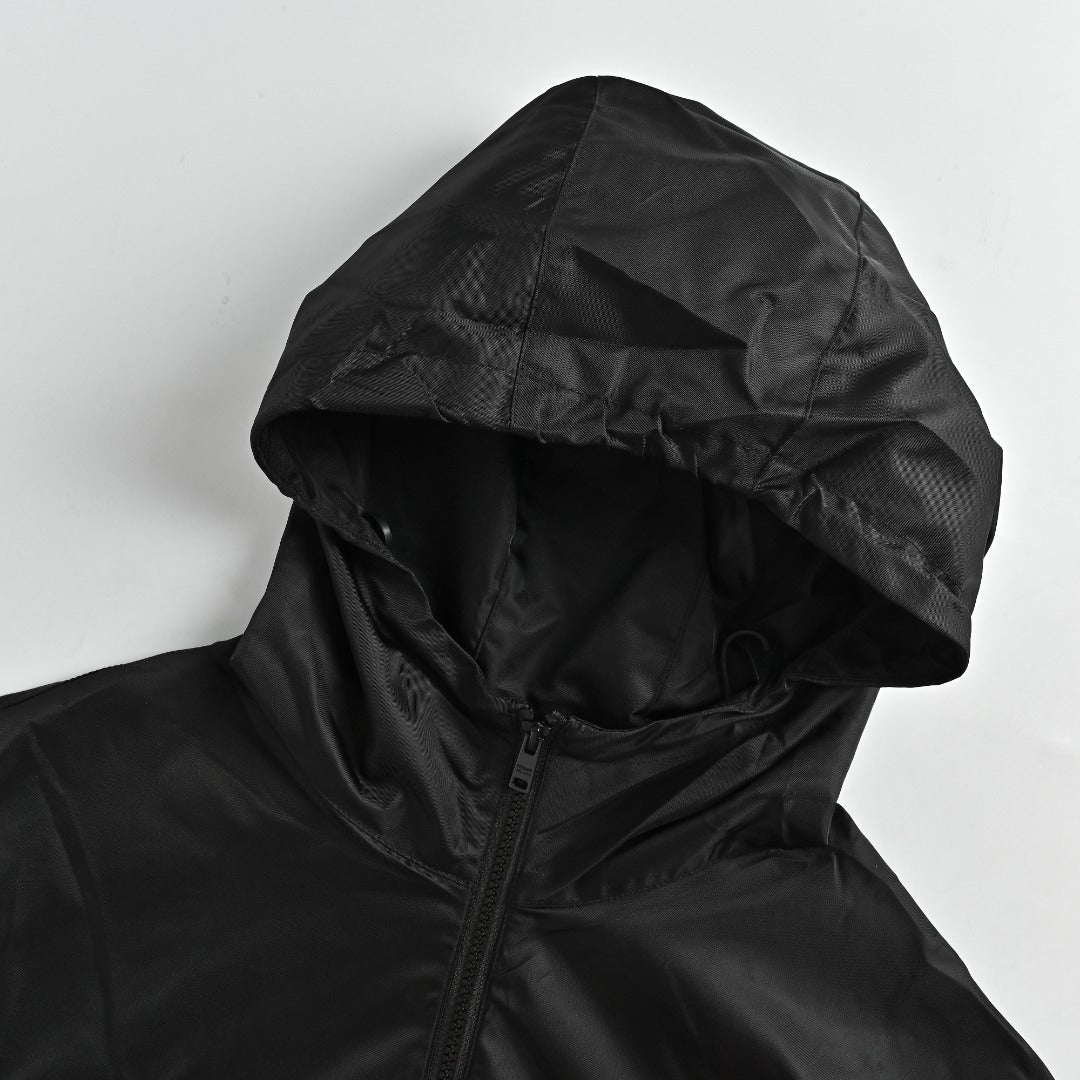 Prada PRD Two-Tone Triangle Logo Hooded Zip Jacket – Black
