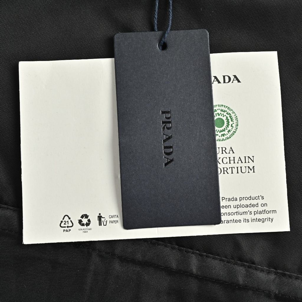 Prada PRD Two-Tone Triangle Logo Hooded Zip Jacket – Black