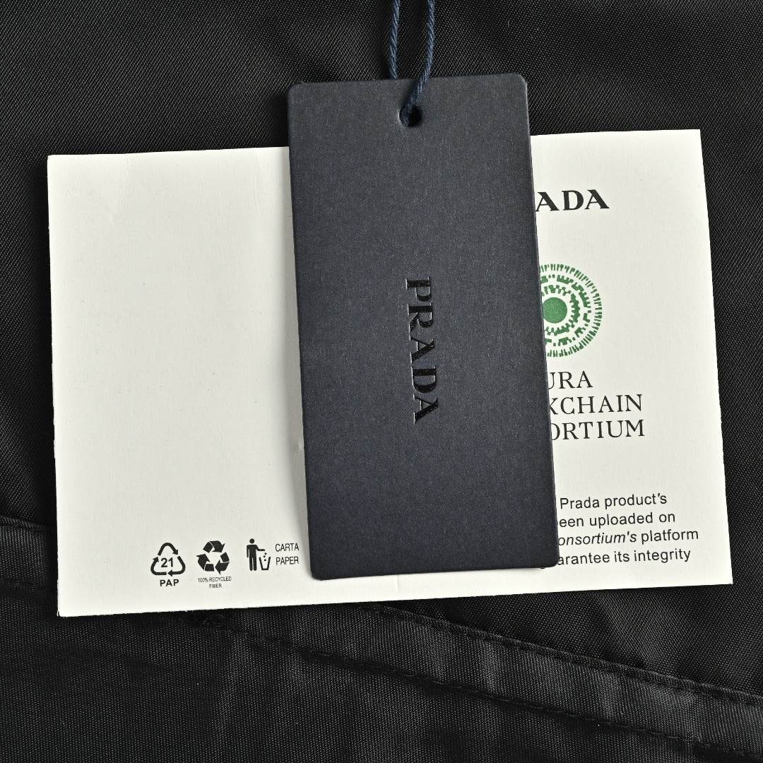 Prada PRD Two-Tone Triangle Logo Hooded Zip Jacket – Black