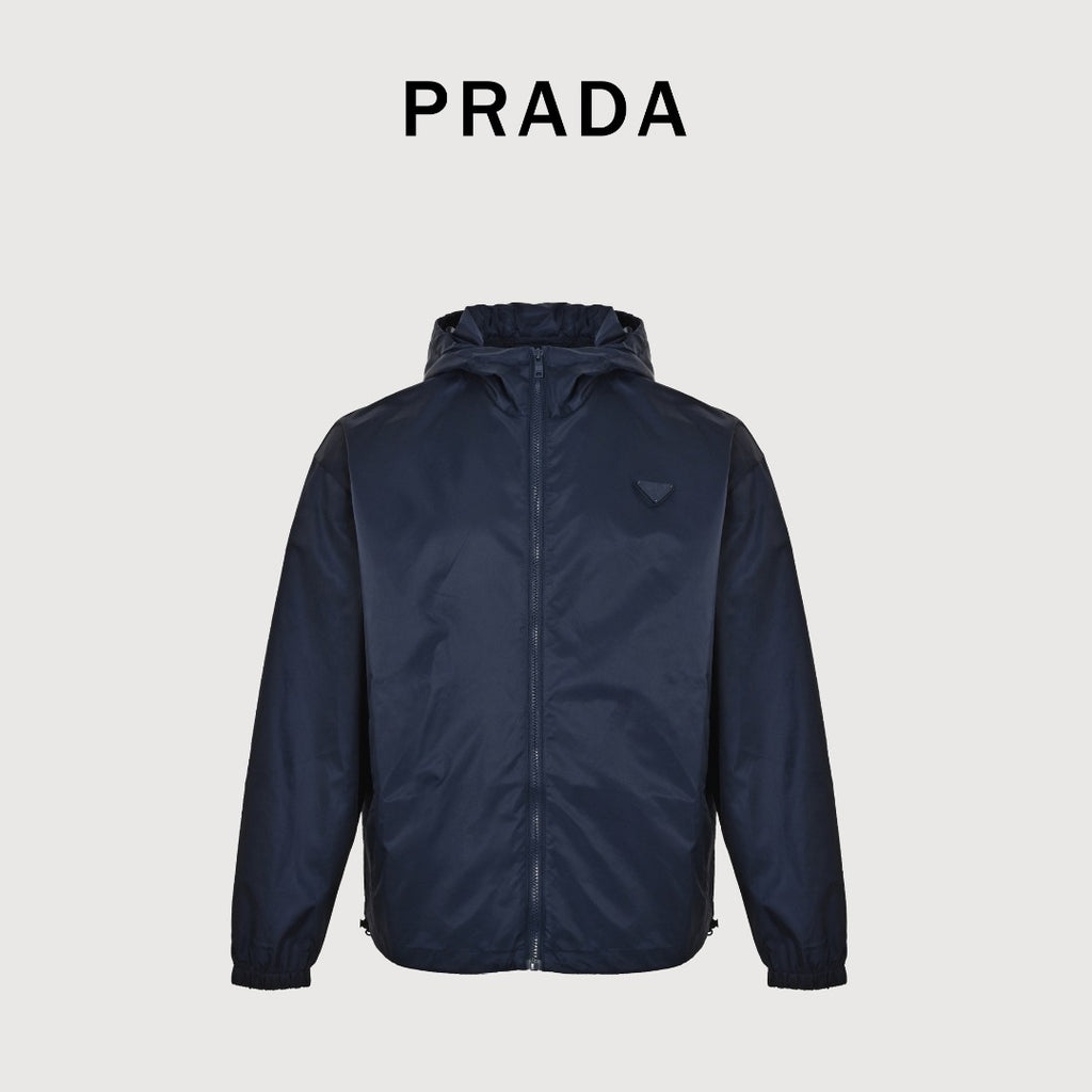 Prada PRD Two-Tone Triangle Logo Hooded Zip Jacket – Navy