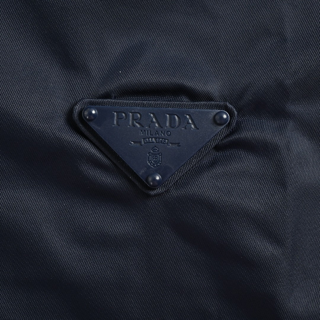 Prada PRD Two-Tone Triangle Logo Hooded Zip Jacket – Navy