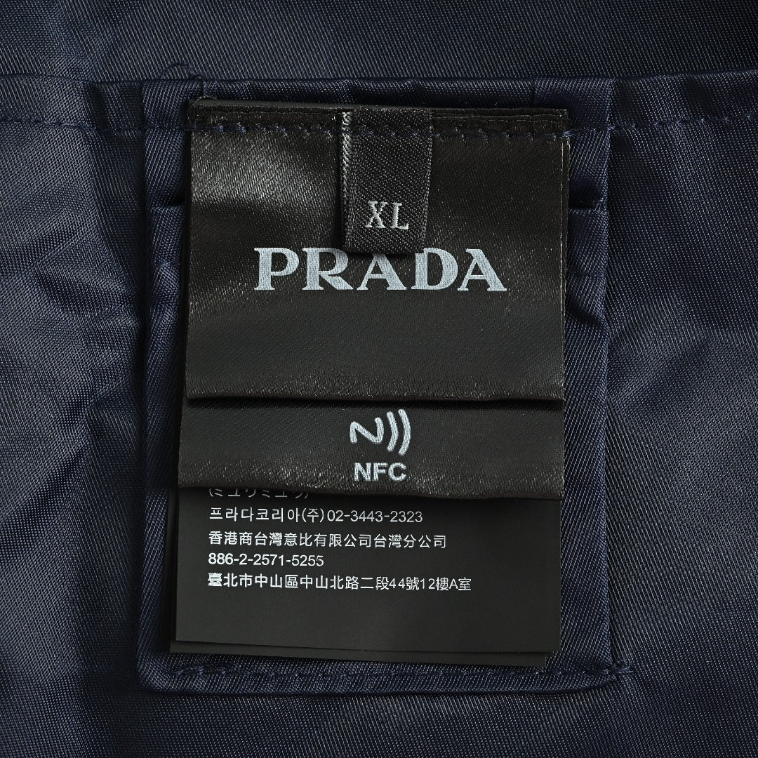Prada PRD Two-Tone Triangle Logo Hooded Zip Jacket – Navy