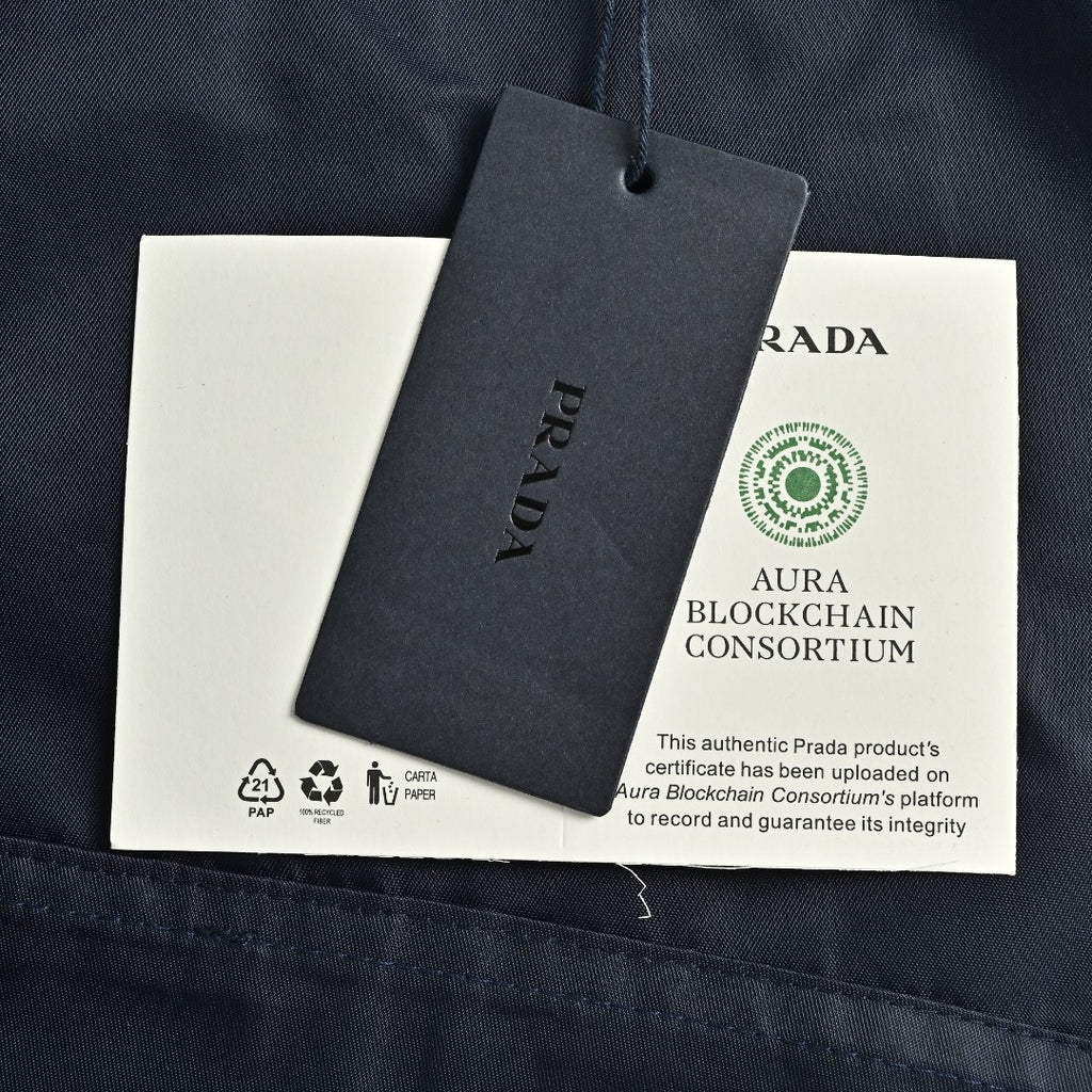Prada PRD Two-Tone Triangle Logo Hooded Zip Jacket – Navy