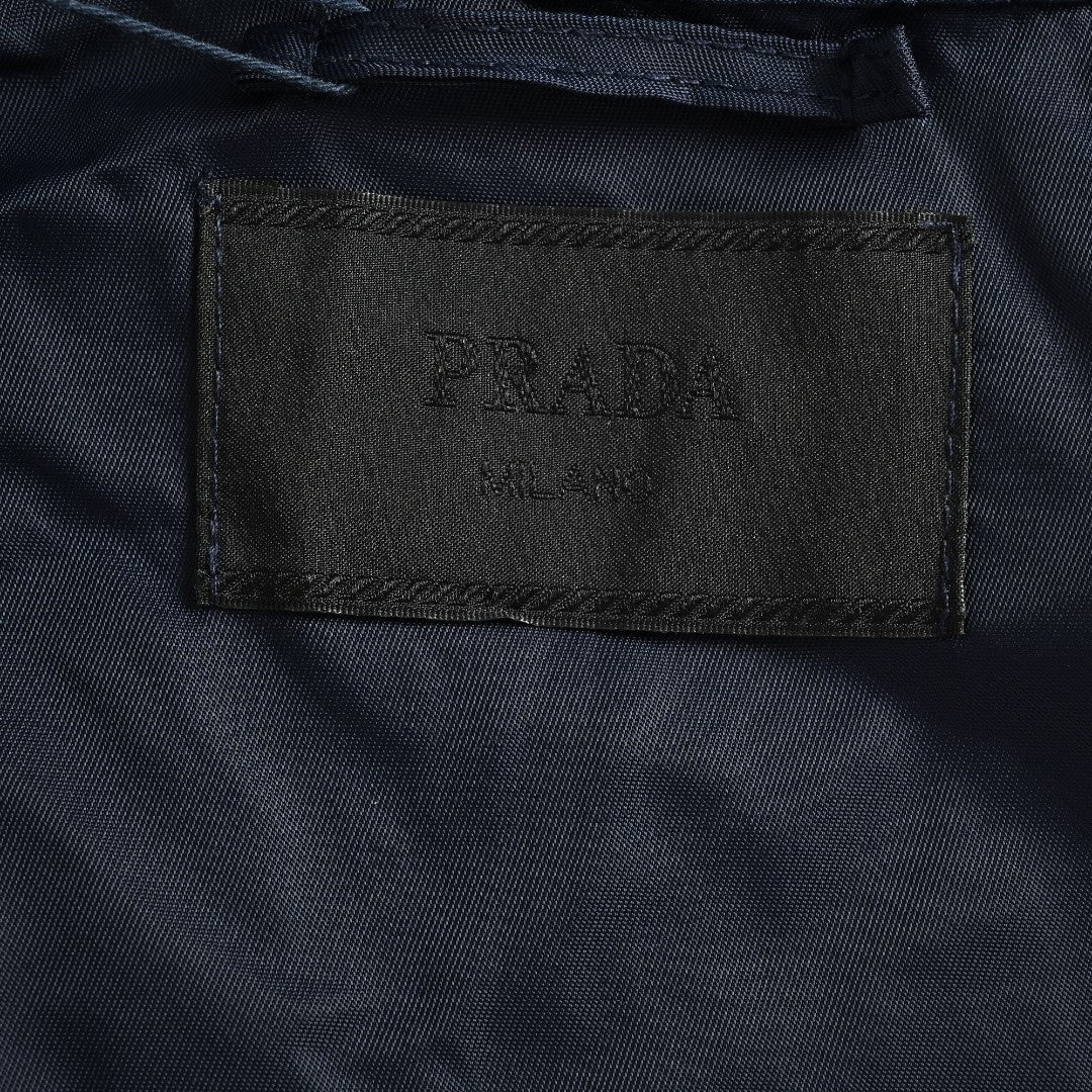 Prada PRD Two-Tone Triangle Logo Hooded Zip Jacket – Navy
