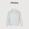Prada PRD Two-Tone Triangle Logo Hooded Zip Jacket – White