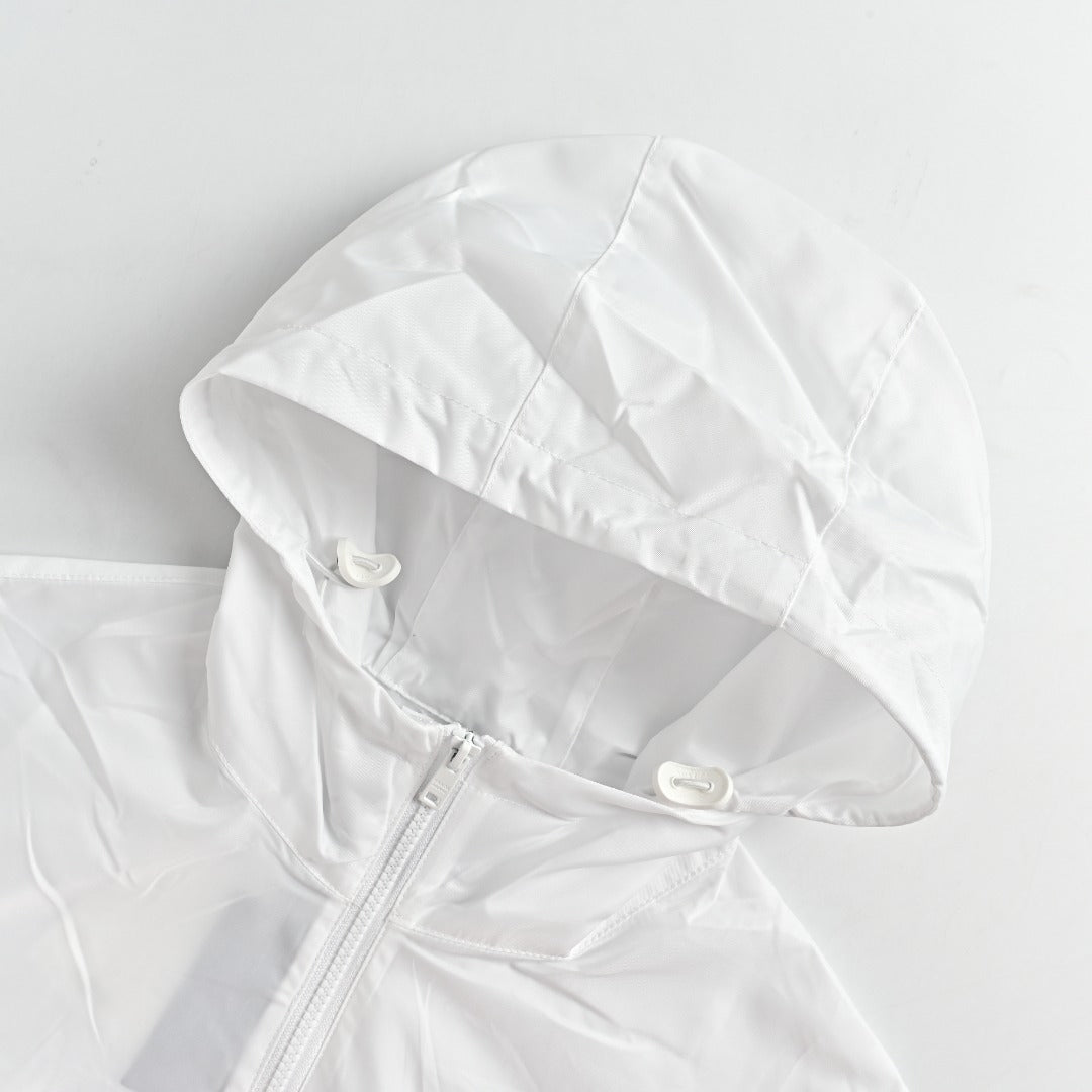 Prada PRD Two-Tone Triangle Logo Hooded Zip Jacket – White