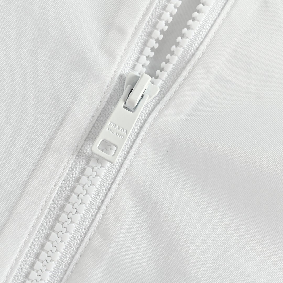 Prada PRD Two-Tone Triangle Logo Hooded Zip Jacket – White