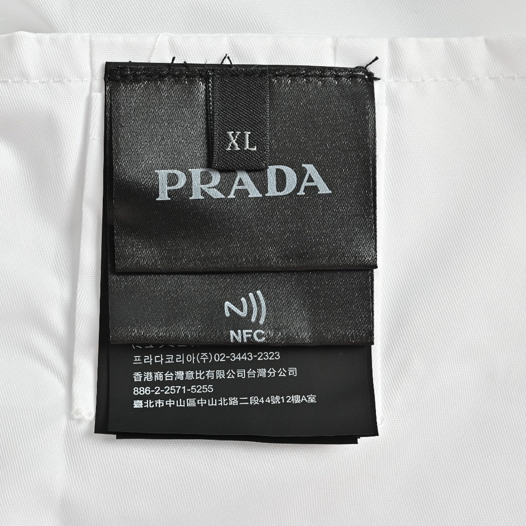 Prada PRD Two-Tone Triangle Logo Hooded Zip Jacket – White