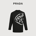 Prada 25FW Oversized Ink-Splash Logo Print Long-Sleeve T-Shirt – Black