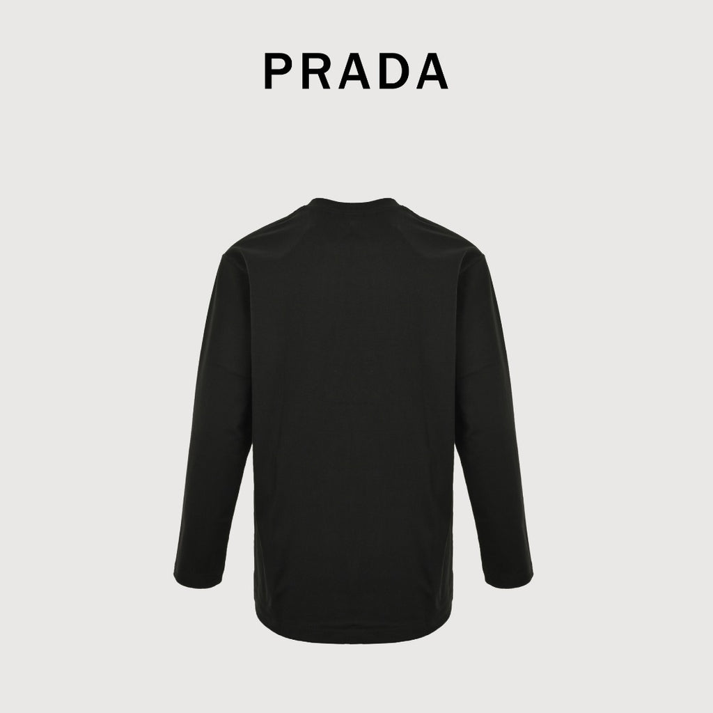 Prada 25FW Oversized Ink-Splash Logo Print Long-Sleeve T-Shirt – Black