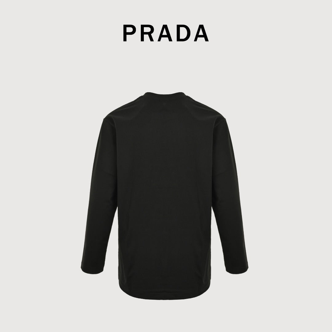 Prada 25FW Oversized Ink-Splash Logo Print Long-Sleeve T-Shirt – Black