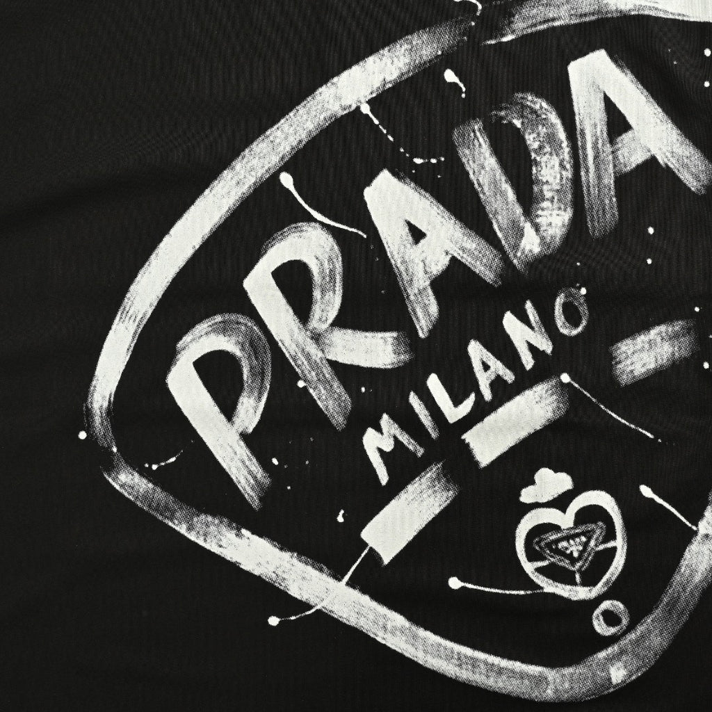Prada 25FW Oversized Ink-Splash Logo Print Long-Sleeve T-Shirt – Black