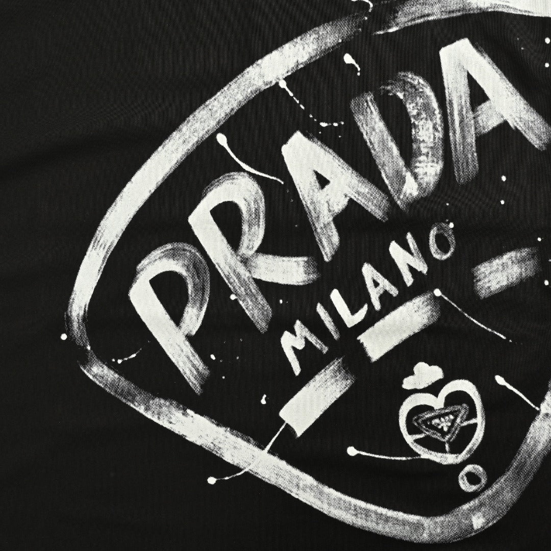 Prada 25FW Oversized Ink-Splash Logo Print Long-Sleeve T-Shirt – Black