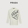 Prada 25FW Oversized Ink-Splash Logo Print Long-Sleeve T-Shirt – White