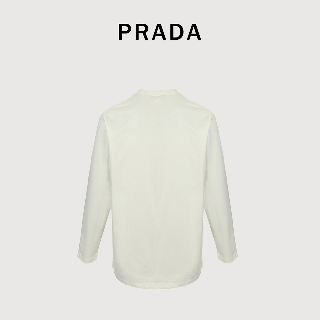 Prada 25FW Oversized Ink-Splash Logo Print Long-Sleeve T-Shirt – White